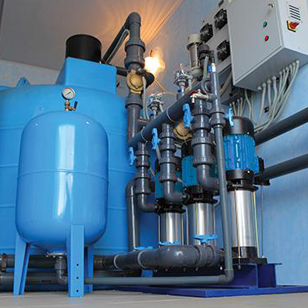 RV(M) Vertical Multistage Pump- location shot, pumps in action fitted alongside pressure vessels