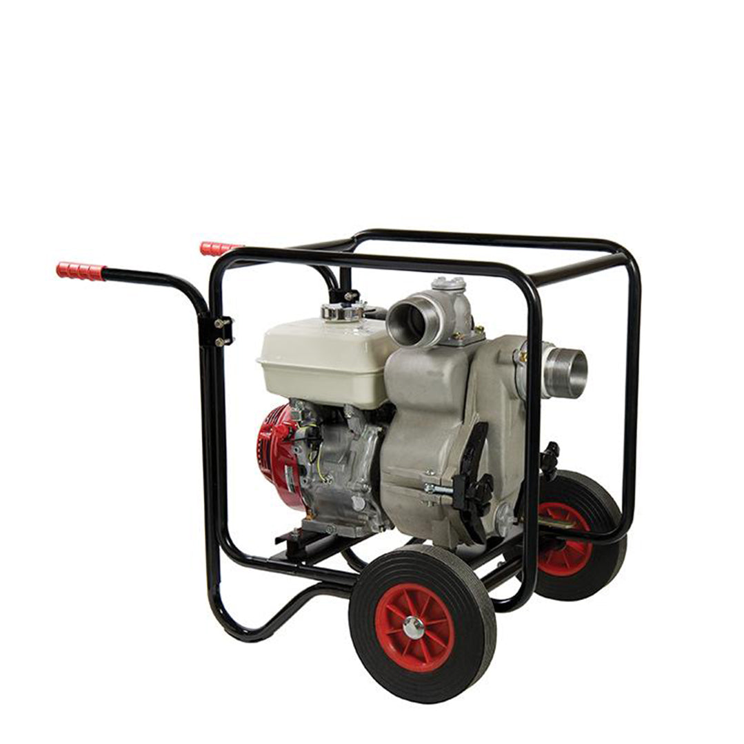 TED80HA Tsurumi Heavy Duty Trash Pump- pump housed within protective tubular steel frame, with site trolley extra